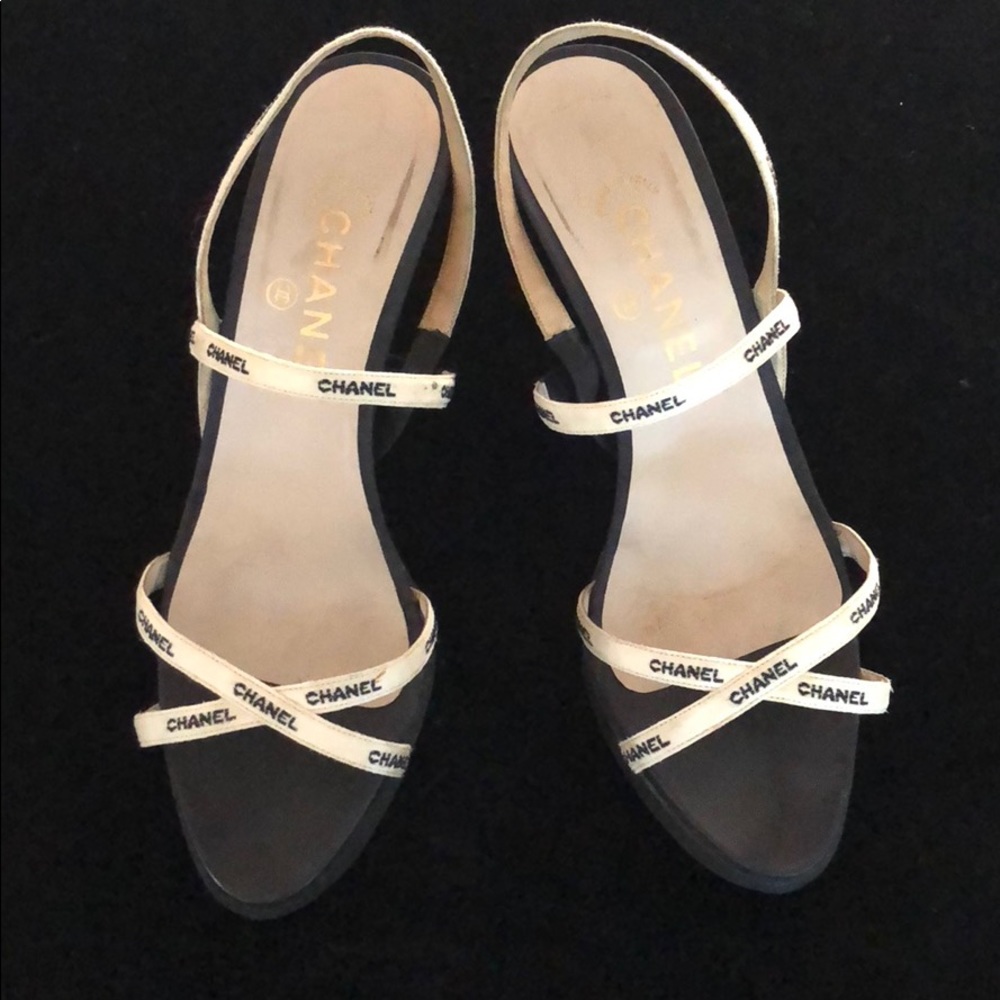 Chanel Black/White Strappy Sandals